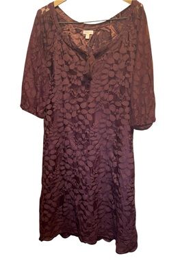 Garnet Hill Plum Lace Midi Dress women’s size 6 modest cotton